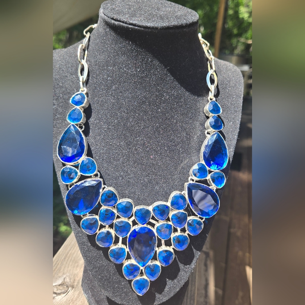 HOST PICK 🎉🎊 Sapphire & Topaz Sterling Statement Bib Necklace - Picture 5 of 11